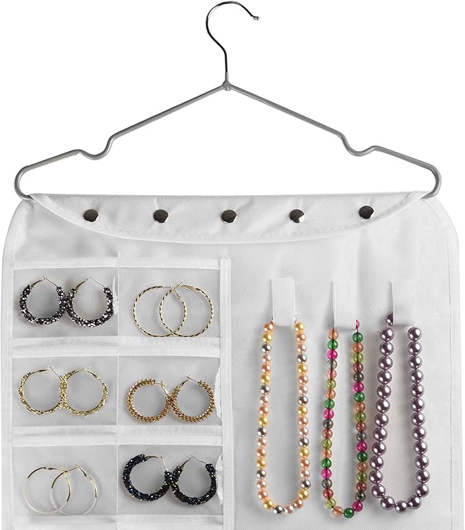 BB Brotrade Hanging Jewelry Organizer,Accessories Organizer,56 Pocket Organizer for Holding Jewelries (White-56 Pockets)