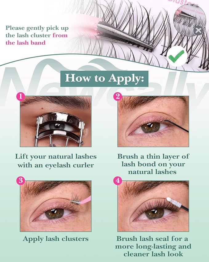 Natural Lash Clusters Kit 8-10-12MM Short Eyelash Clusters Kit Clear Lash Band Cluster Eyelash Extensions C-Curly DIY Lash Extension Kit by Newcally