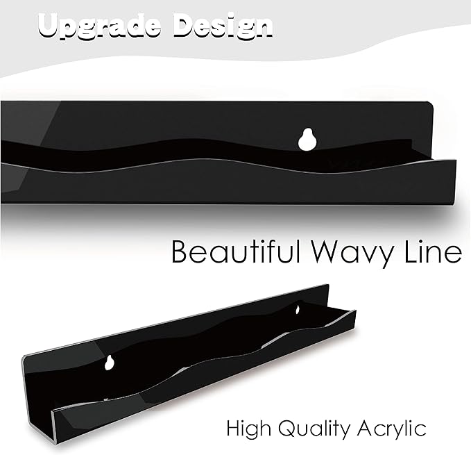 YMVV 15" Nail Polish Rack Wall Mounted Shelf,6 Pack Black Acrylic Organizer Supplies for Nail Techs,Great Display for Salons Retailers