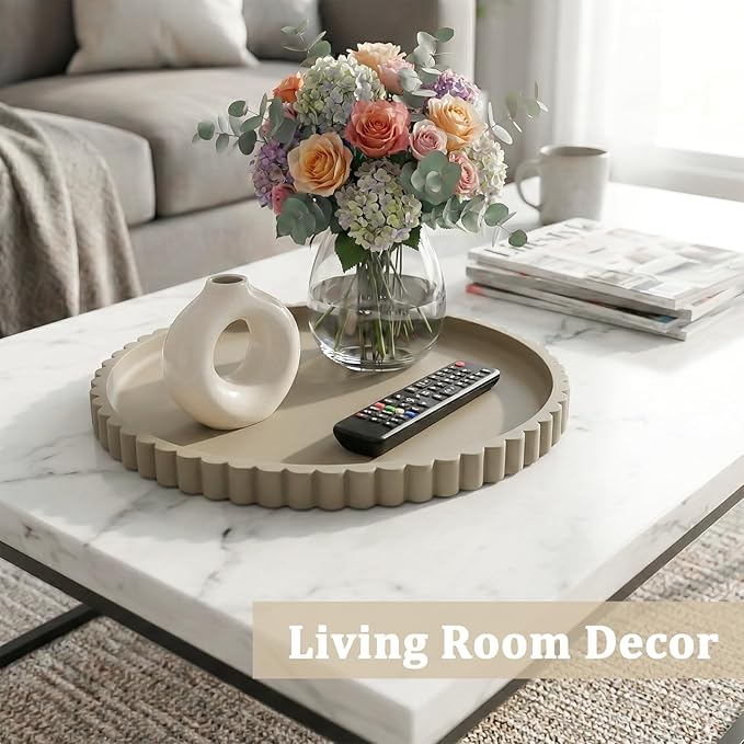 Silicone Bathroom Vanity Tray, Modern Round Decorative Tray for Countertop, Waterproof & Unbreakable Cosmetic Perfume Organizer, Extra-Thick & Sturdy, Easy to Clean Candle Tray (Khaki, 10 inch)