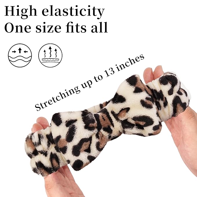 Ayesha Spa Headband and Wristband Set for Skincare Washing Face,Cheetah print Makeup Headband Wrist Cuffs for Preppy Skincare Women Girl