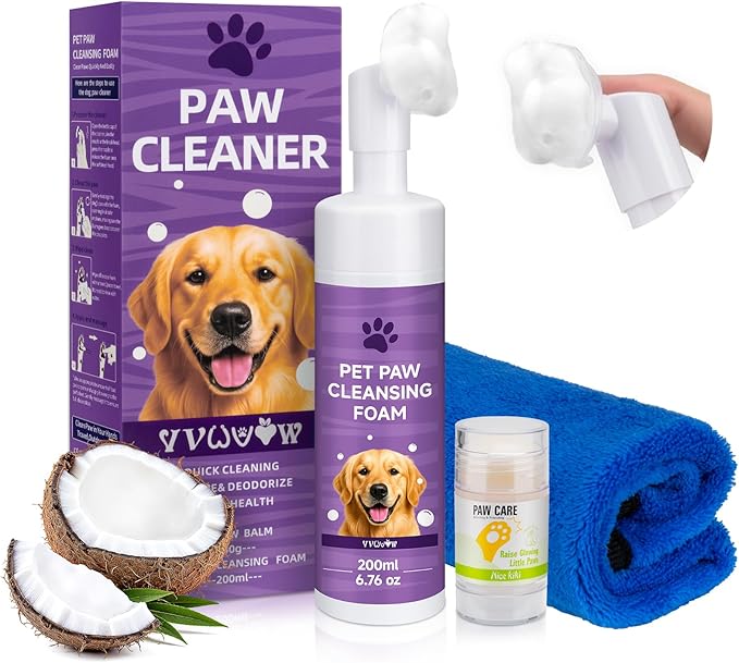 Dog Paw Cleaner Kit – Paw Cleaning fo rall Dogs & Puppy Silicone Scrubber Brush – pH Balanced Gentle No-Rinse Wash Scrubber, Foot Cleansing Bubble – Includes Dog Paw Balm&Towel