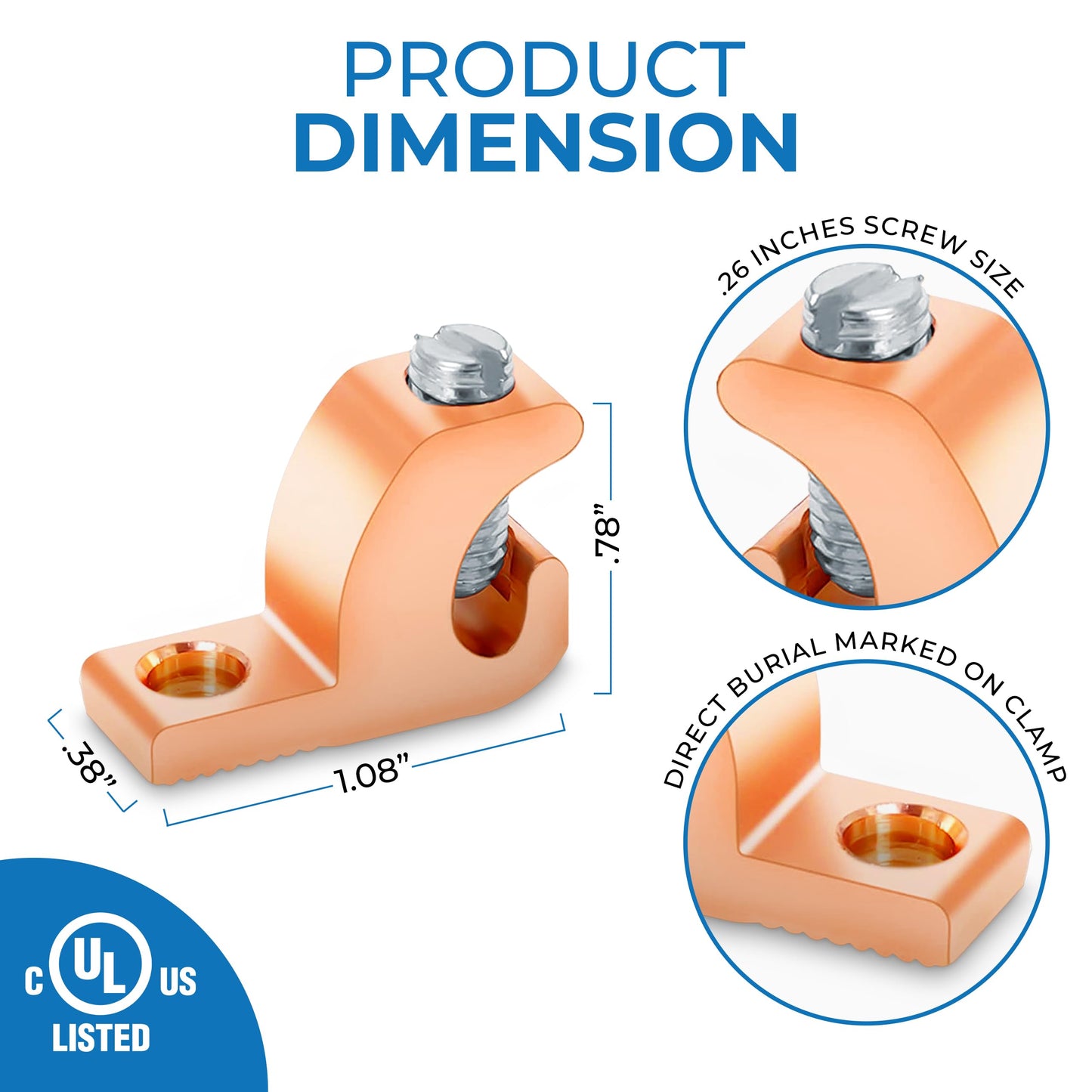 OHLECTRIC Lay-in Grounding Connectors (10-Pack) DB Direct Burial Pool Bonding Lugs, Copper Conductor Ground Wire Lugs for 4-14 AWG Wire Range, Conduits, Swimming Pools, Outdoor Electrical Grounding
