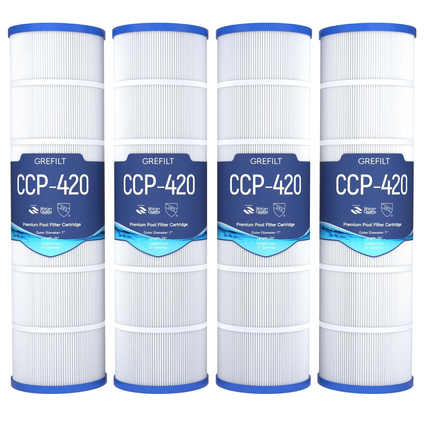 Grefilt CCP420 Pool Filter Cartridges, Compatible with Pentair Clean & Clear Plus 420, Replaces Pentair R173576, Pleatco PCC105-PAK4, 4-Pack, 420 sq.ft
