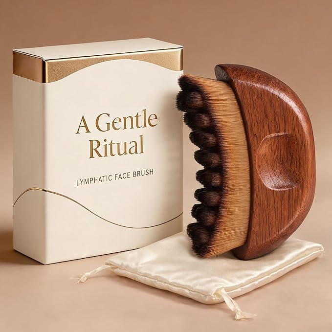 Lymphatic Contour Face Brush - Wooden Handle Face Brush for Lymphatic Drainage - Facial Sculpting Dry Guasha Brush - Face Lymphatic Drainage Brush - Face Contour Depuff Lift Brushes Sapele