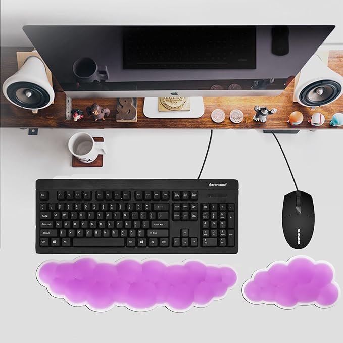 PU Gel Material Computer Keyboard Mouse Wrist Rest, Ergonomic Design, Relieving Typing Pain, Keyboard pad Supporting arm, Mouse pad Supporting Wrist, Anti-Skid PU Base, Office, Home, Games (Purple)
