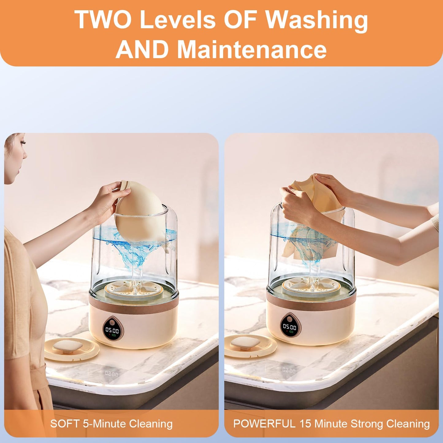 Underwear Washer, Portable Mini Washing Machine, Upgraded Mini Washings Machines, Rechargeable Cordless Washing-Machine, Laundry Cup for Bra, Underwear, Socks (1.5L apricot)