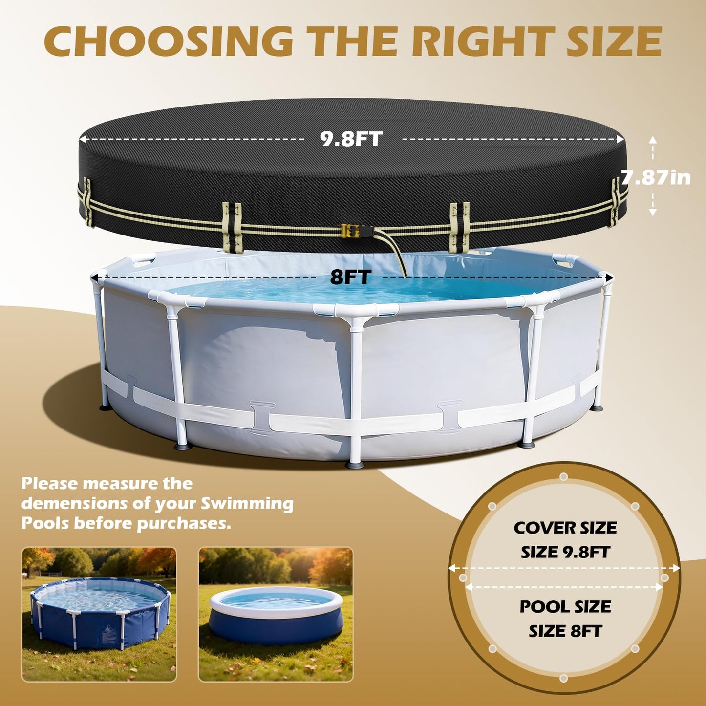 ZhenXingCheng 8 FT Round Pool Covers for Above Ground Pools, 500D Pool Solar Cover with Fast Tightening Ratchet, Stock Pool Tank Cover Ideal for Waterproof Dustproof Windproof