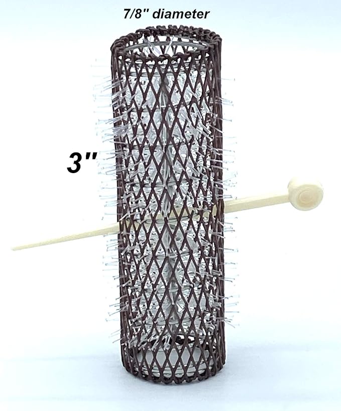 12 pc Vintage Style Hair Rollers BRUSH ROLLERS & 12 PINS - Mesh Hair Curlers with Bristles 3"x 7/8" (12 Large Rollers & Pins)
