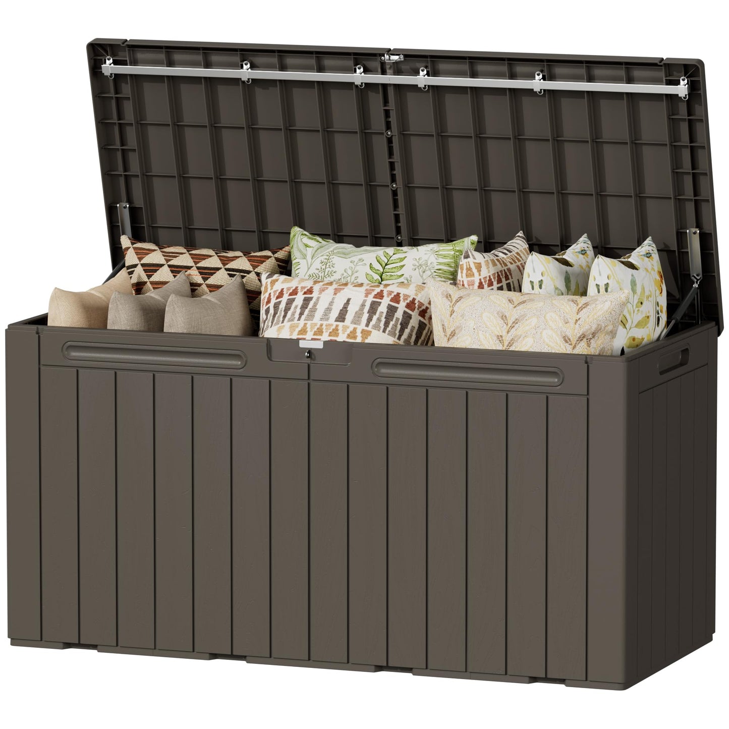 Devoko 100 Gallon Outdoor Storage Box, Waterproof Resin Deck Box for Patio Furniture, Lockable Container for Garden Cushions & Pool Supplies (Brown, 100 Gallon)