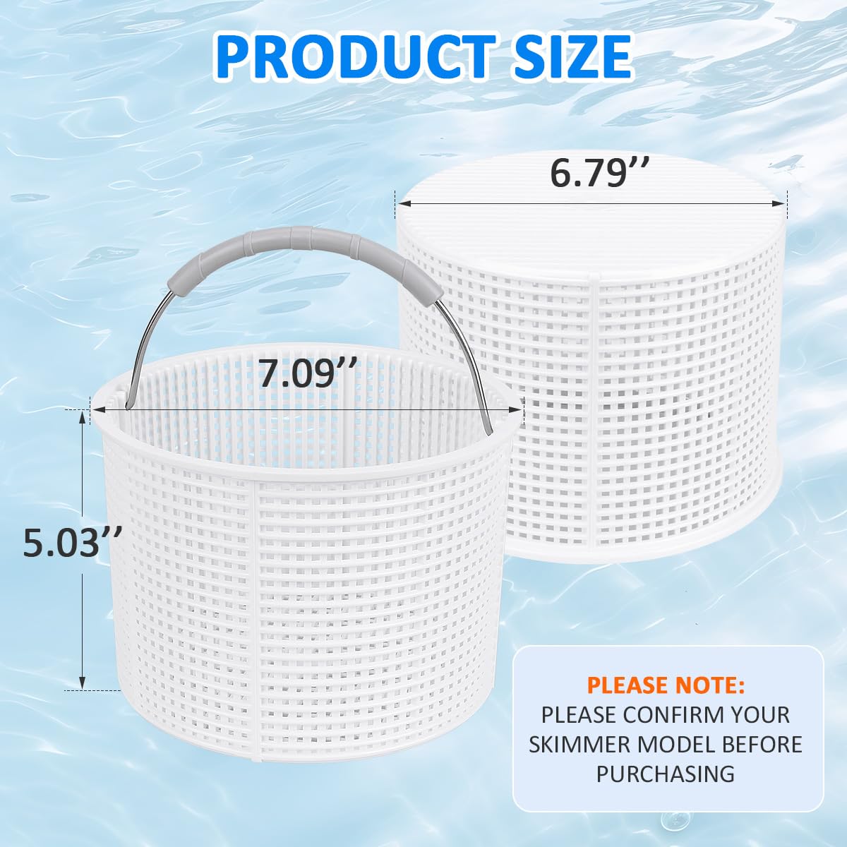 2026 New Model White SPX1082CA 7" Pool Skimmer Basket Replacement for Hayward SP1082/SP1083/SP1084/SP1085/SP1086/SP1075 Series & Aladdin B-152 Skimmers, 316 Stainless Steel Handle with Rubber Grip