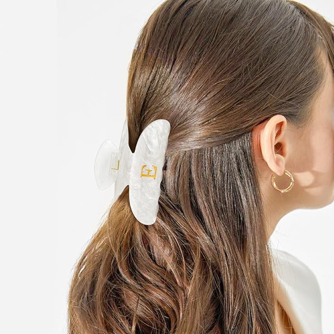 Preppy Hair Clips Hair Claws for Women Her - Personalized Cute Initial Hair Clips for Girlfriend Bridesmaid Wife Mom | Hair Claw Accessories for Friend | Birthday Gift Idea - White,C
