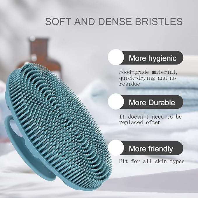 INNERNEED Food-Grade Soft Silicone Body Scrubber Shower Brush, with Scalp Massager Shampoo Brush, Wet & Dry Manual Scalp Care Hair Washing (Dark Green)
