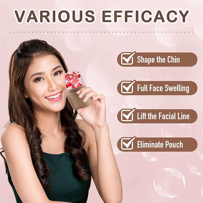 XHJRI Ice Face Roller Massager,Ice Cube Roller for Face, Eyes and Neck Naturally Conditioning and Skin Care,De-Puff Eye Bags,Reduce Migraine Pain,Reusable Massage Silicone Ice Mold (New Coffee)
