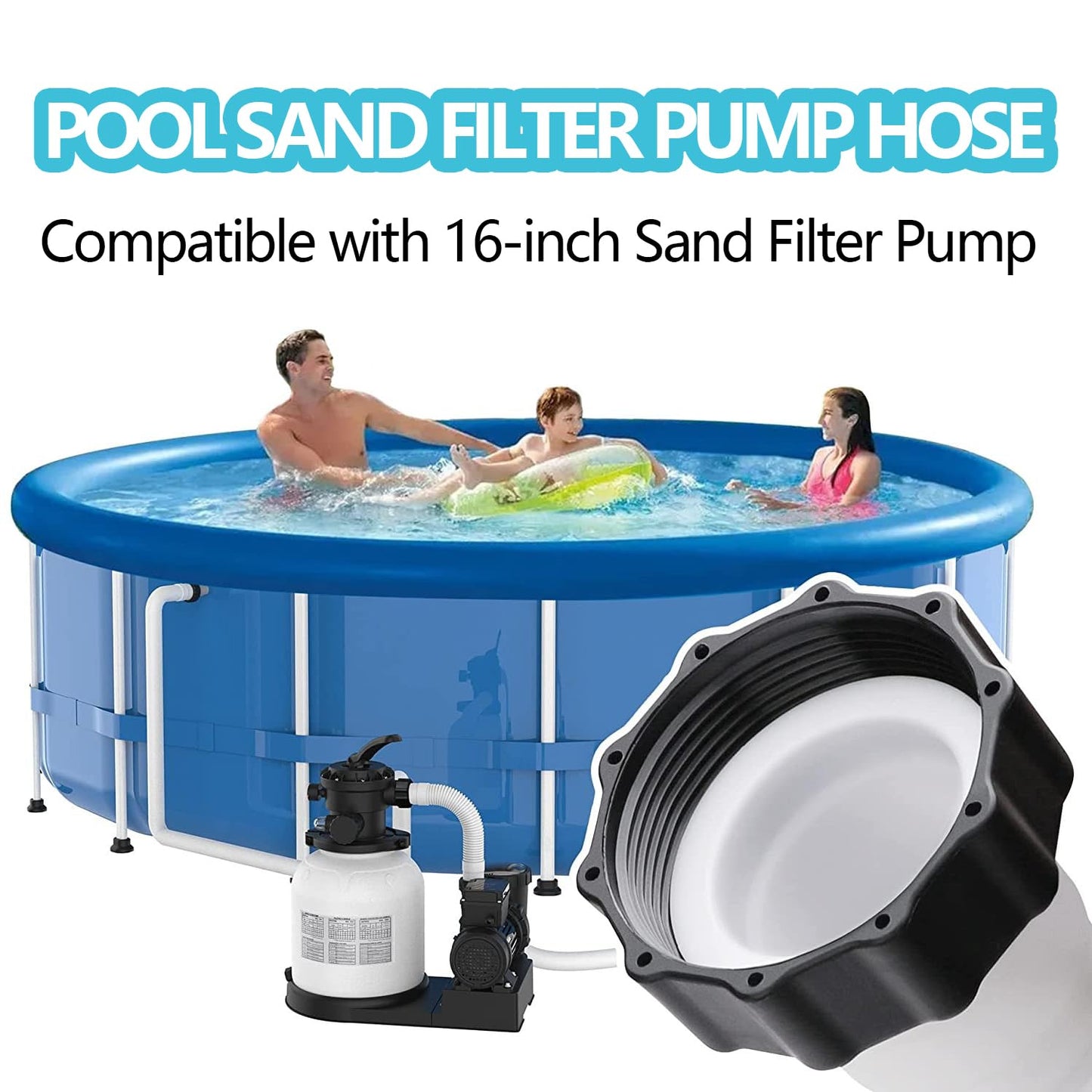 2-Pack 1.5-Inch Diameter Pool Hoses, 59-Inch Replacement Hoses Compatible with Above Ground Pool Pumps, Fits 1500 to 2500 GPH Filter Pumps, Sand & Saltwater System