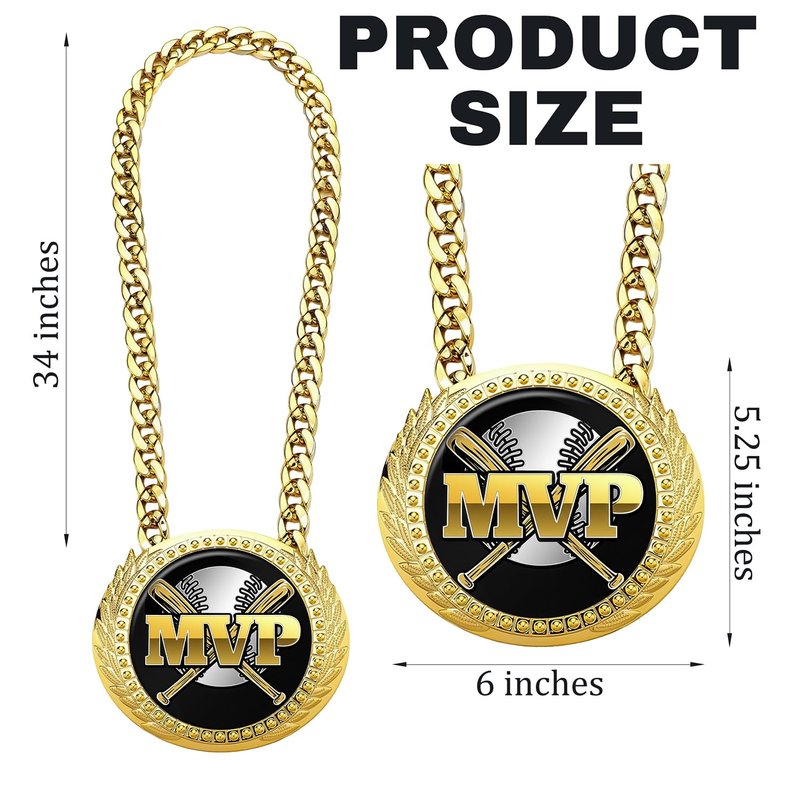 Goutoports Baseball Chain MVP Medal Award – 6" Oversized Gold Turnover Chain Trophy Necklace Prize for Team Champion, Little League, Youth Baseball, Tournament Winner, Banquets Party Gifts