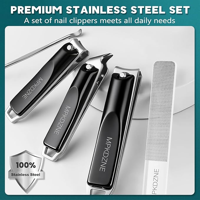 Pro 5-in-1 Nail Clippers Set for Men & Women. Ultra Sharp Stainless Steel Manicure Kit w/Angled Trimmer in Luxury Leather Case. Travel & Home Use