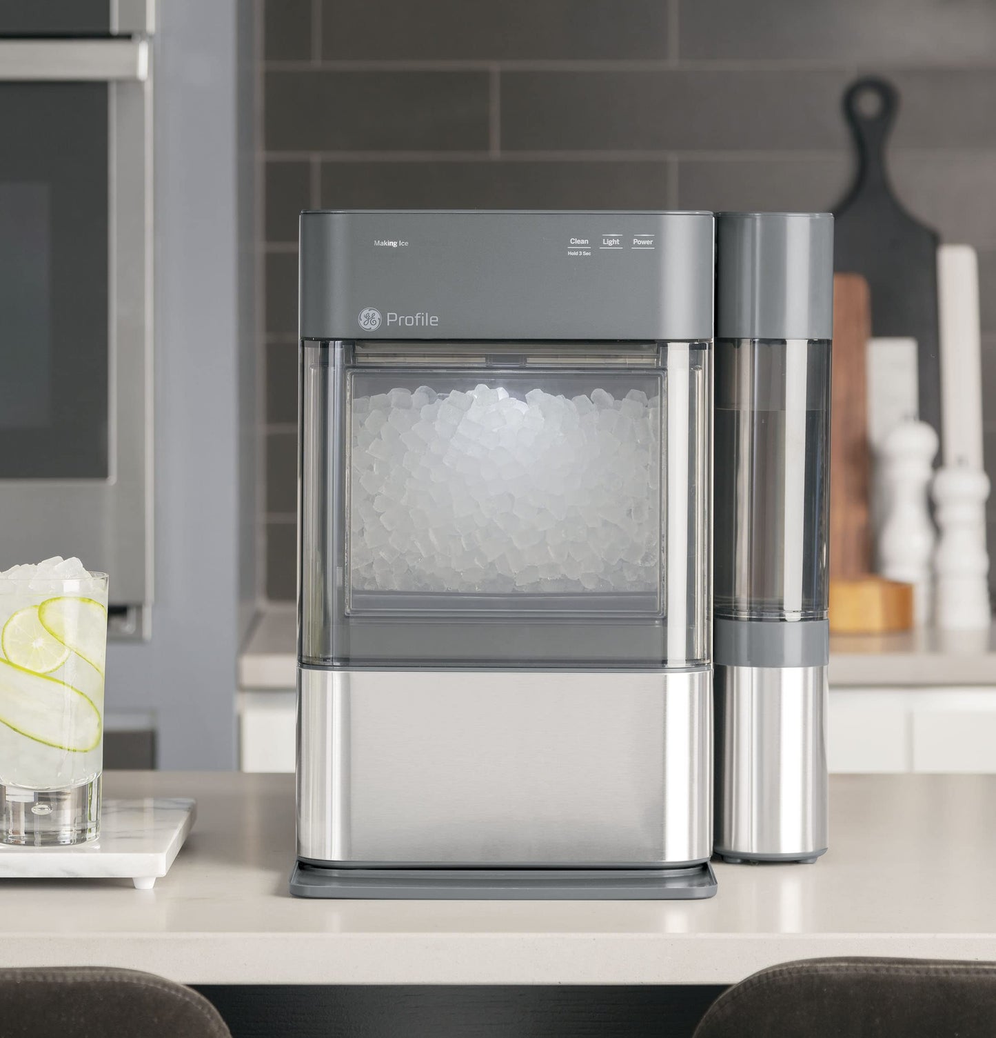GE Profile Opal | Side Tank for 2.0 Opal Nugget Ice Maker | Easy Attachment to Opal Ice Machine | 0.75-Gallon Tank | Allows for 3X More Ice Before Refill | Stainless Steel (P4AAKASSPSS)