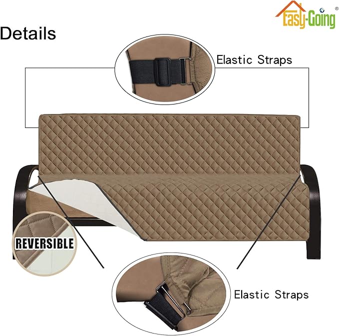 Easy-Going Futon Sofa Slipcover Reversible Sofa Cover Armless Couch Cover Water Resistant Pets, Kids, Children, Dog, Cat (Camel/Ivory)