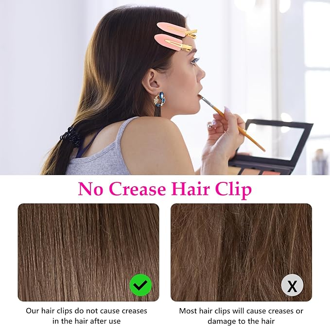 D 6 Pcs No bend Hair Clips No Crease Hair Clip Makeup Clips for Women and Girls Flat Hair Clips for Hairstyling Salon Golden Handle(Pink)