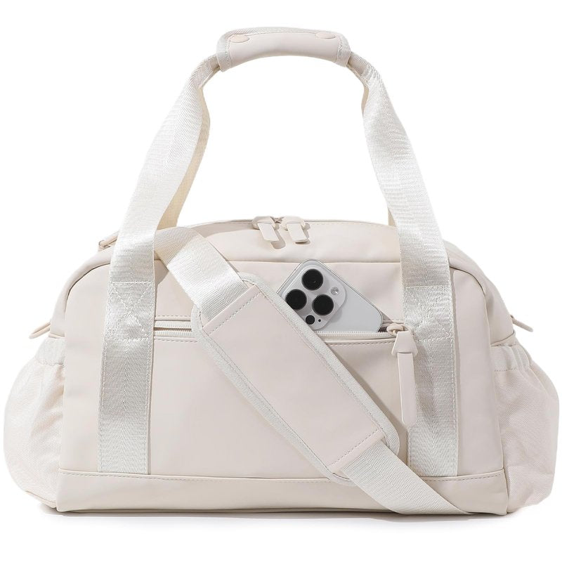 Bucosd Small Gym Bag for Women, Mini Crossbody Gym Duffle Bag with Wet Compartment, Carry on Gym Tote Bag for Workout Dance Sport Travel (Medium-Beige)