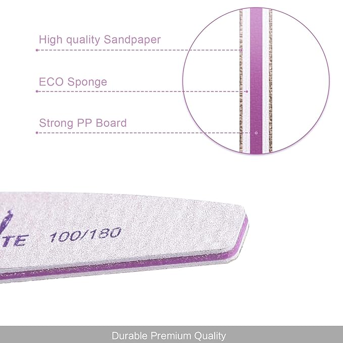 Canvalite 25 PCS Nail File Professional Nail Files Reusable Double Sided Emery Board(100/180 Grit) Nail Styling Tools for Home and Salon Use
