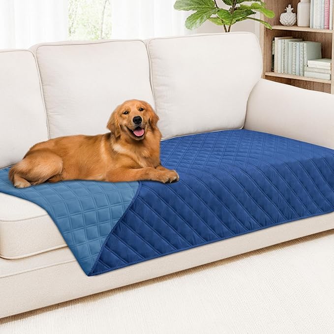 Smiry Waterproof Dog Bed Cover Pet Blanket, Soft Washable Dog Blanket for Furniture Bed Couch Sofa Reversible, Checkered (40"x90", Navy/Blue)