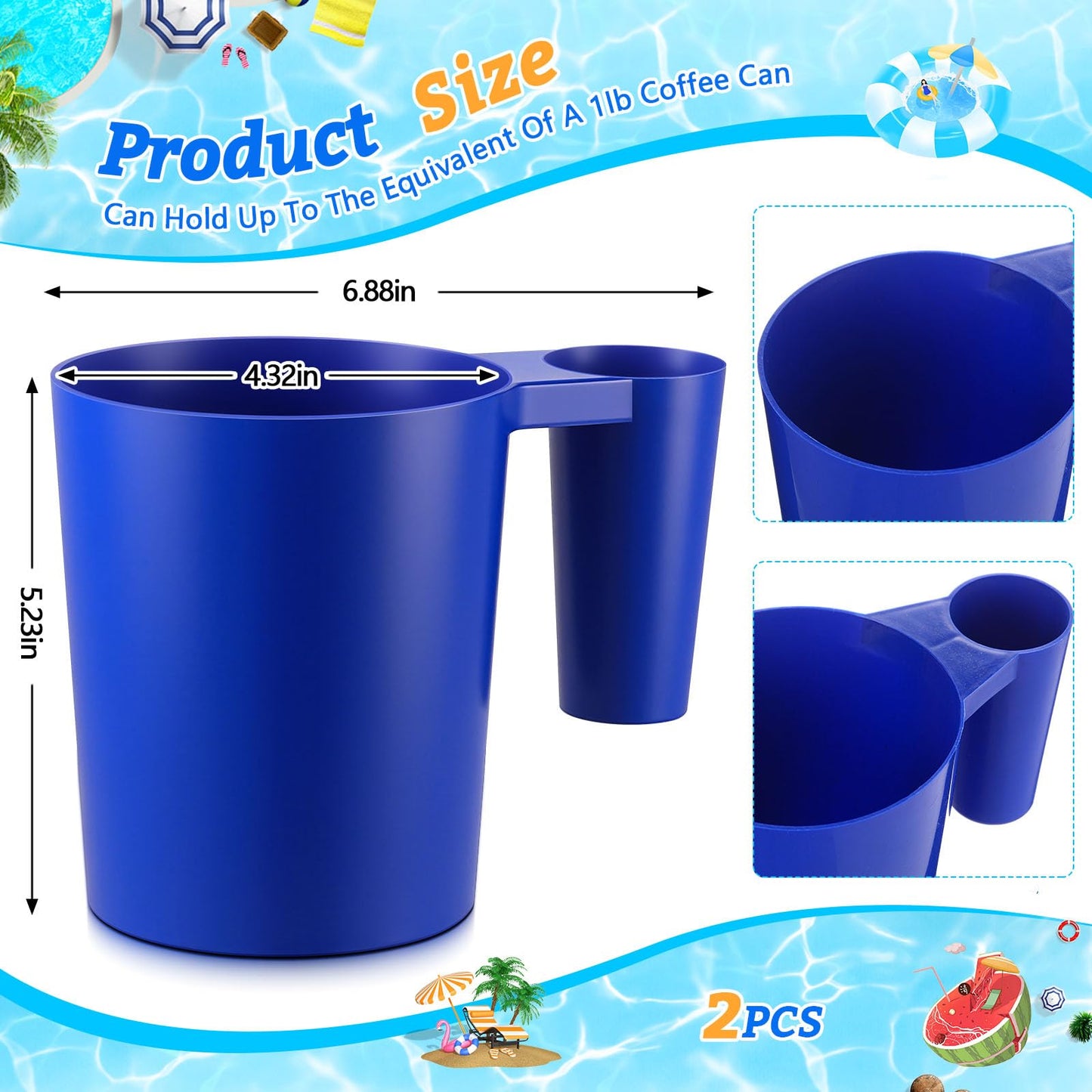 Relaxweex 2 Pack De Pool Filter Powder Scoop 1 Pound Pool Chemical Scoop De Measuring Cup with Handle Maintenance Tool for Dry Filter Media Powder and Spa, 6.88 x 4.32 x 5.23 Inch(Blue)