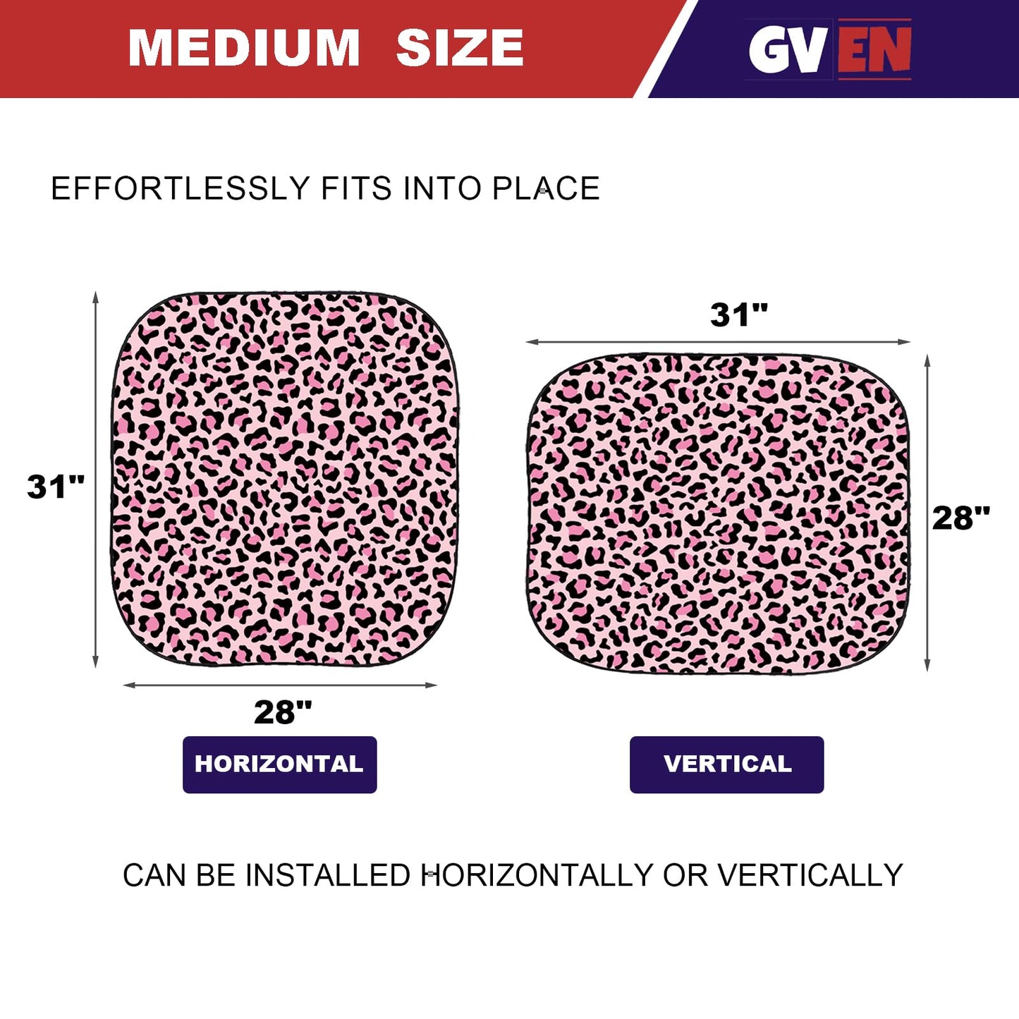 Gven Windshield Sun Shade 2pcs with Bonus Pink Car Sunshade for Front Window Shades 2025 Technology Reflect UV and Heat Sun Visor Automotive Accessories Interior Sun Protection (Pink Leopard, M)