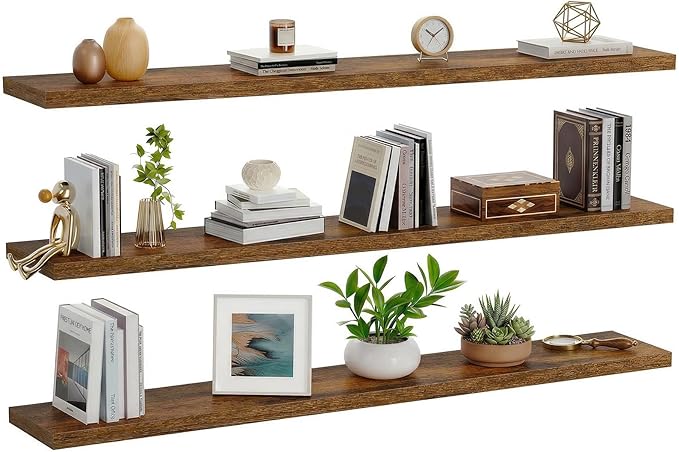 AMADA HOMEFURNISHING 47.2" L Floating Shelves, Wall Shelves Set of 3 for Bathroom/Living Room/Bedroom/Kitchen, Floating Shelves for Wall Decor with Invisible Brackets - AMFS55V