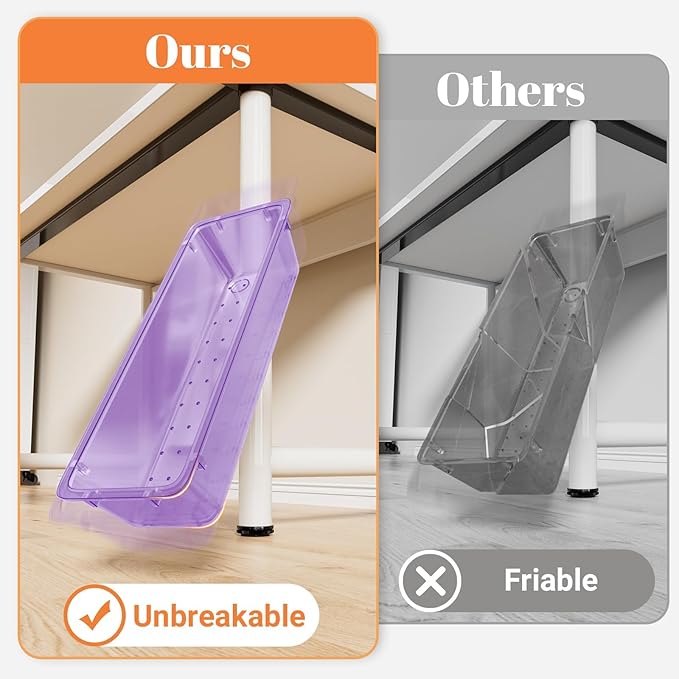 SpaceHacks 15 PCS Clear Plastic Drawer Organizer Set, 4-Size Acrylic Drawer Storage Trays, Storage Bins for Makeup, Gadgets, and Jewelry in Bathroom, Bedroom and Office, Clear Purple