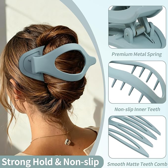 5.5 Inches Extra Large Flat Hair Clips for Women, 4 Pack XL Big Claw Clips for Thick Hair, Oversized Matte Strong Hold Non-slip Flat Claws, Blue