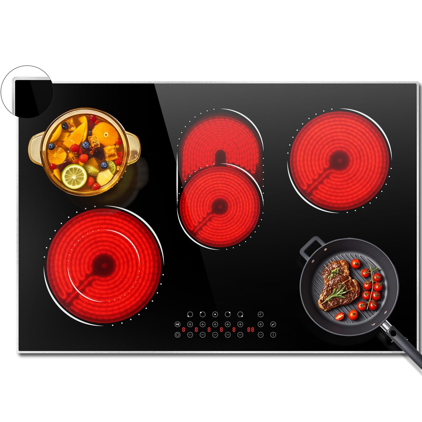 Hobsir 24 Inch Electric Cooktop, 4 Burners Cooktop, Electric Stove Top Burner,6000W Drop-in Ceramic Stove Cooktops with Glass Metal Frame, Timer, Safety Lock, 220-240V, Hard Wired (No Plug) Cooktops