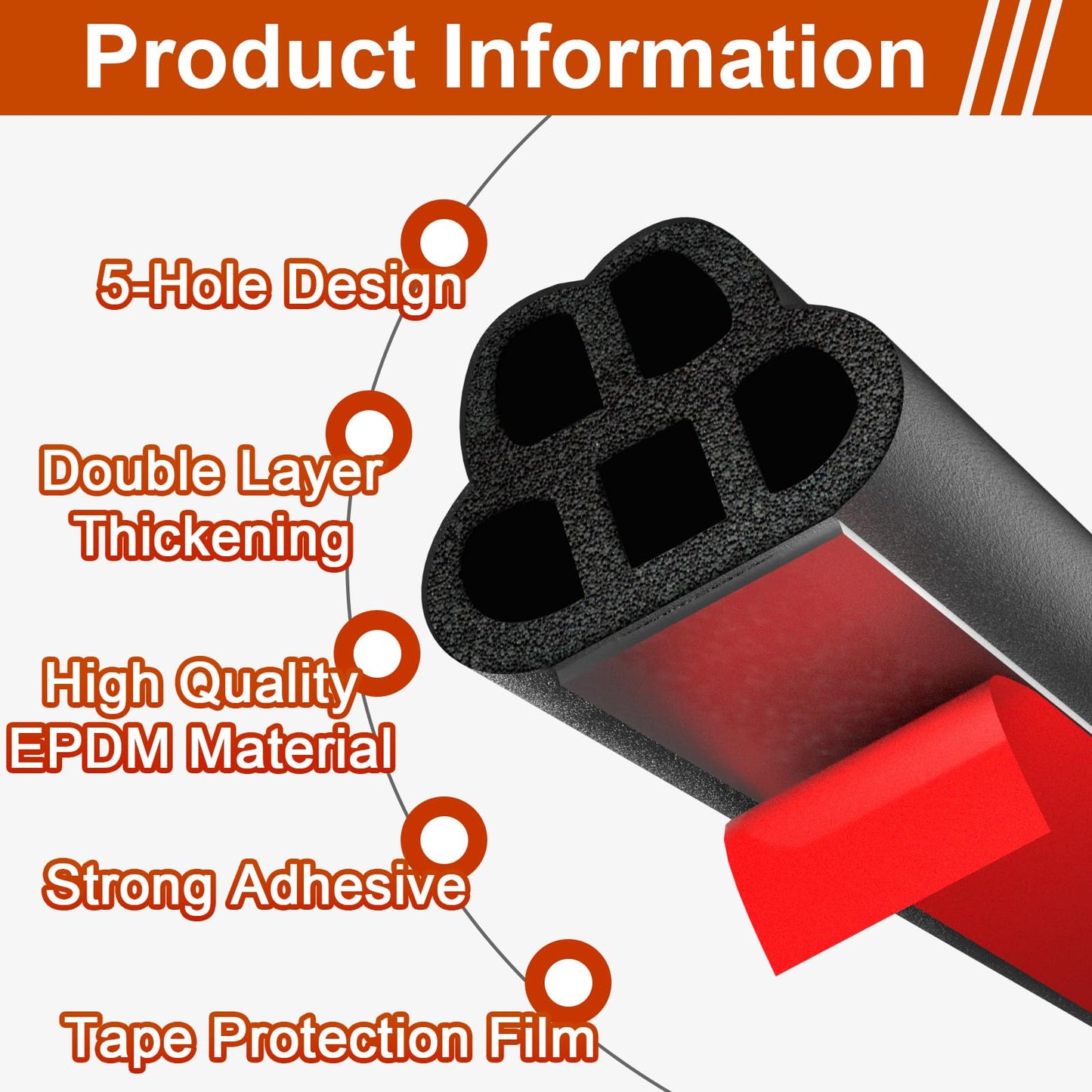 alophoty 70.5 Ft Car Door Seal Strip Universal Self Adhesive Automotive Weather Stripping, Double Layer 5-Hole Car Door Soundproofing Strip, Rubber Seal Strip for Cars Trucks SUVs RVs