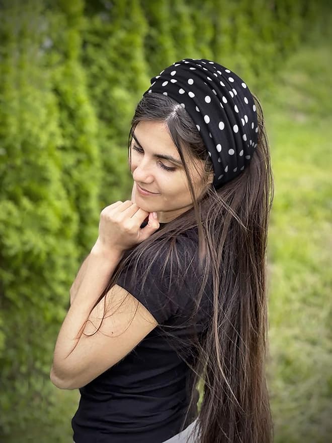 Tobeffect 7 Inches Polka Dots Headbands for Women, Extra Wide Fashion Turban Headband for Women's Hair, Large Thick Hairbands Bandana Head Band Accessories for Wig, Workout, Yoga, Sports