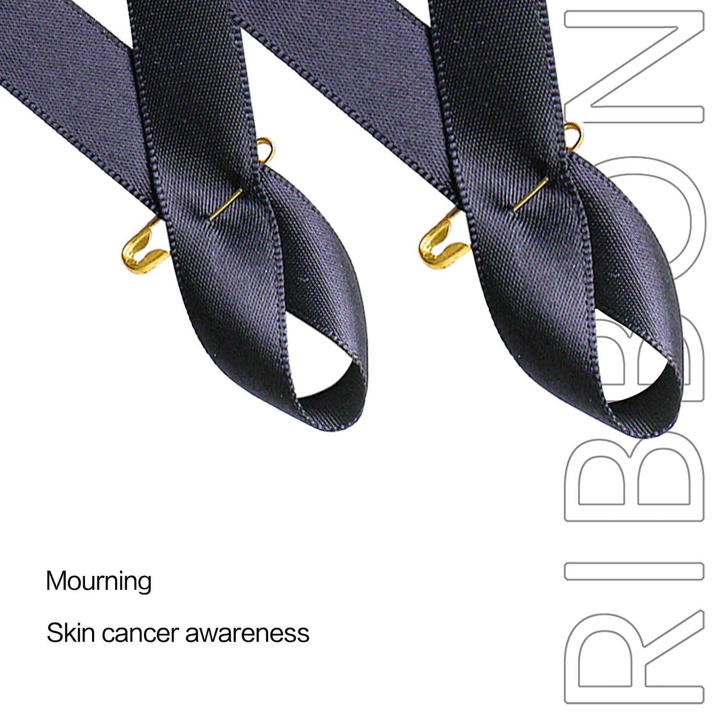 200 Pieces Black Satin Awareness Ribbons with Safety Pins 1.4 * 3 inch