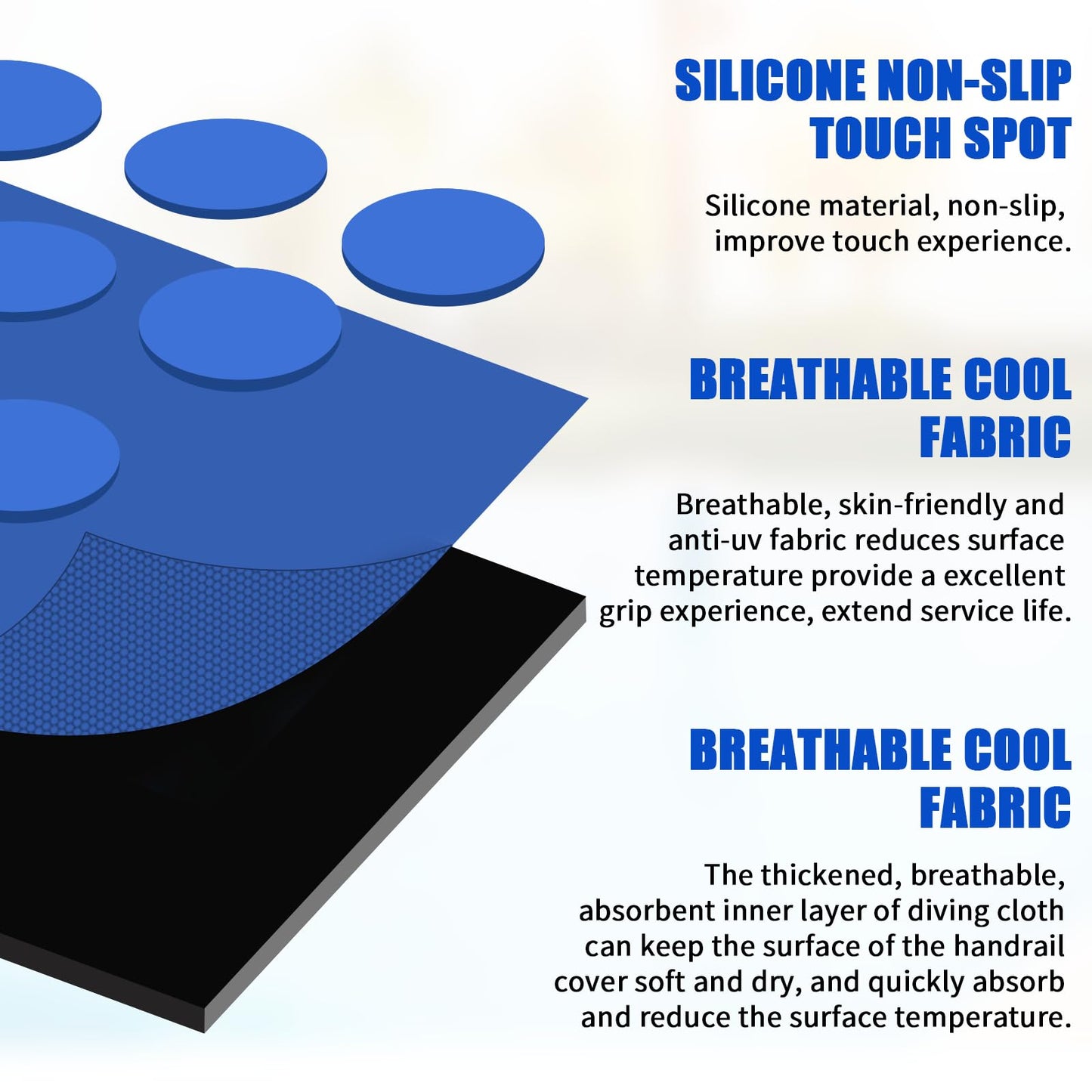 Pool Handrail Covers with Zippers 4 6 8 10 Ft Inground Swimming Pools Hand Rail Cover, Anti-Slip Cool Touch Heat Resistant, Blue, Non Slip Swim Pool Railing Ladder Stair Handle Grip (6 Feet 2 Pcs)