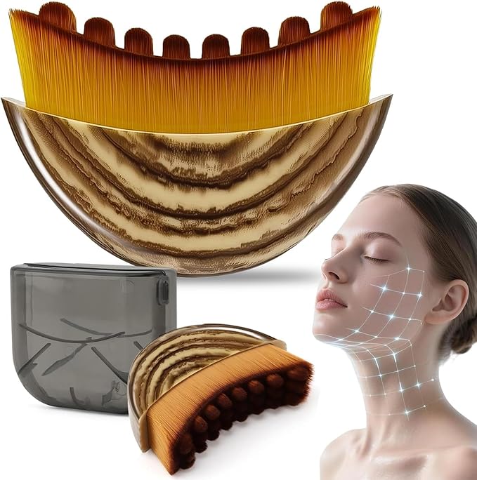Lymphatic Contour Face Brush, Manual Lymphatic Drainage Massager with Soft Durable Bristles, Ergonomic Sculpting Facial Cleansing Brush with Protective Case for Face & Neck