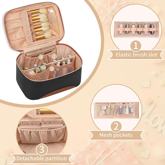 OCHEAL Makeup Bag,Large Capacity Travel Makeup Bag,Waterproof Cosmetic Organizer Case with Brush Holder Portable Make Up Bag for Women,Toiletry Bag for Daily Use & Trips as a Gift for Women
