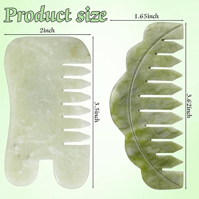 Geiserailie 2 Pcs Jade Combs Esthetician Supplies Massage Stone Hair Gua Sha Scraping Scalp Comb Facial Massage Tool Handheld Head Tools Head Caring Therapy Valentines for Women(Chic Style)