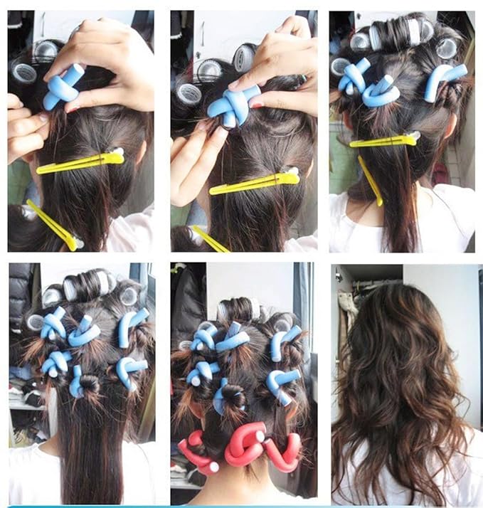 Pinkiou Hair Curlers Rollers Flexi Rods 42 Pack - Heatless Hair Curlers with Bag, 7 Sizes Flexible Curling Rods Set for Short Long Hair, No Heat Bendable Curling Rods