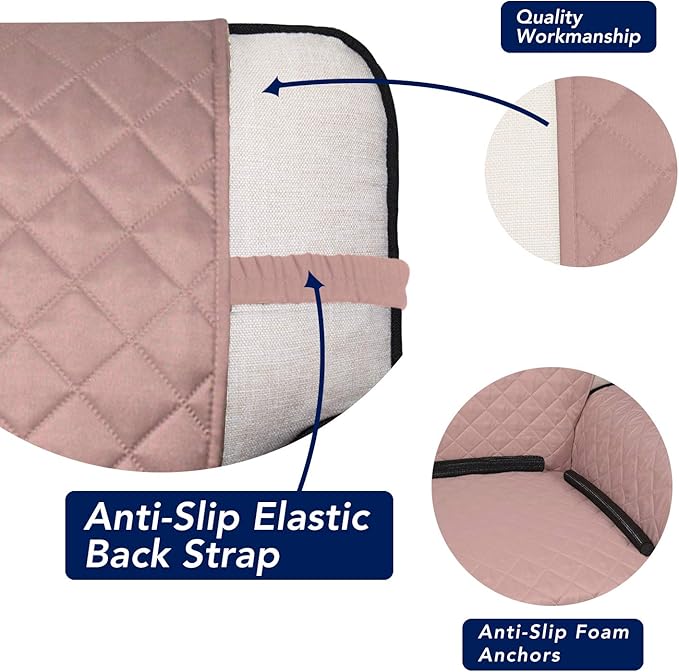 PureFit Reversible Quilted Sofa Cover, Water Resistant Slipcover Furniture Protector, Washable Couch Cover with Non Slip Foam and Elastic Straps for Kids, Dogs, Pets (X Large, Pink/Beige)