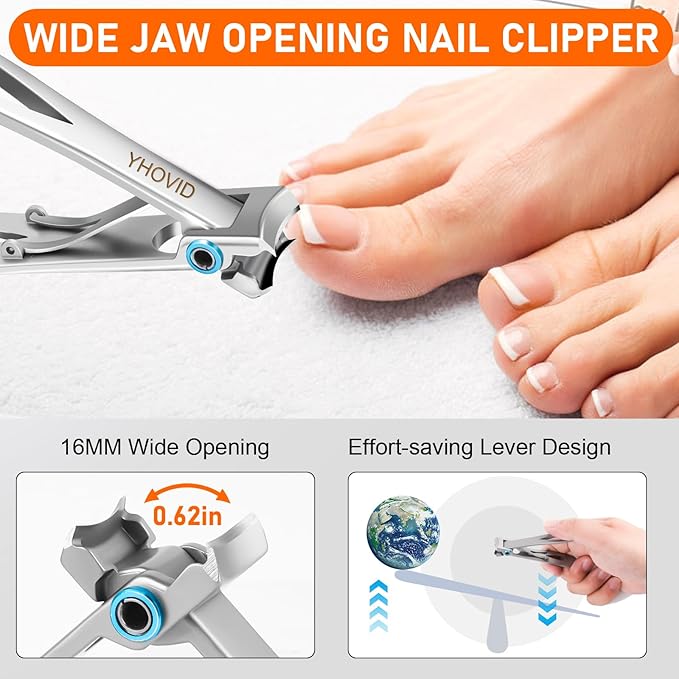 Toe Nail Clippers for Men, Toenail Clippers for Thick Nails for Seniors, German Ultra Sharp Stainless Steel Fingernail Clipper with Catcher, Heavy Duty Ingrown Nail Cutter Long Handle with Wide Jaw