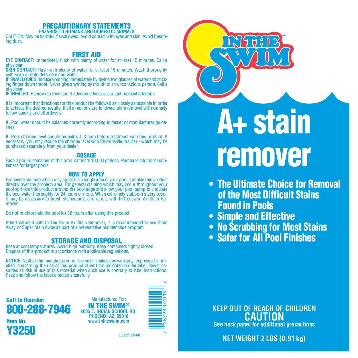 In The Swim A+ Pool Stain Remover - 100% Ascorbic Acid - Professional-Grade Metal & Organic Stain Treatment - 2 Pound