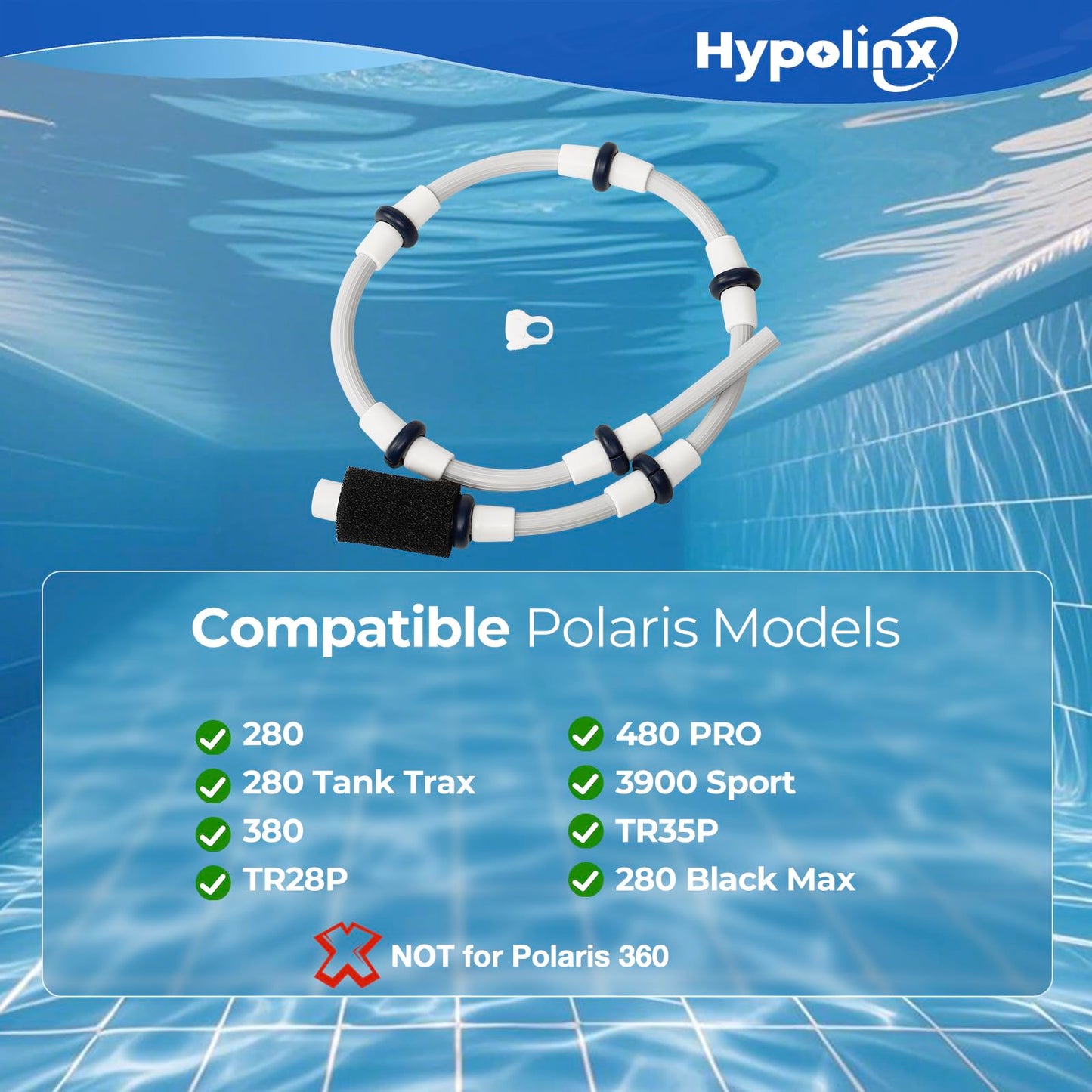 Hypolinx Polaris-Compatible B5 Complete Sweep Hose - Restores Cleaning Power for Polaris 280, 380, 180, 480 Pool Cleaners - Includes Tail Scrubber, Wear Rings & Clamp(NOT for 360)