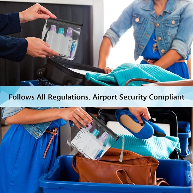 4Pcs Clear TSA Approved Security Toiletry Bag Quart Size for EU UK & US Carry-on Regulations Waterproof & Leakproof Travel Bags for Liquids