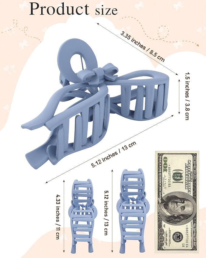 4 PCS Bow Hair Clips for Women Bow Claw Clip 5" Extra Large Hair Claw Clips for Thick and Long Hair Cute Bows Big Clip