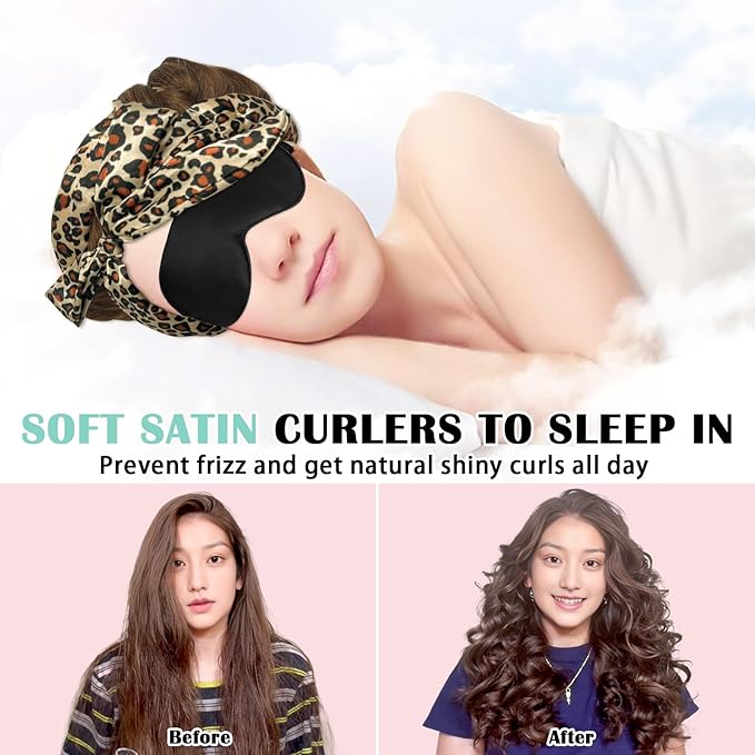 Gwabee 10 PCS Satin Heatless Curls Overnight Hair Curlers to Sleep In Hair Curler Rollers No Heat Hair Wrap for Curls Headband, 70" Satin Heatless Curling Rod Set for Women Long Waves Hair Volume