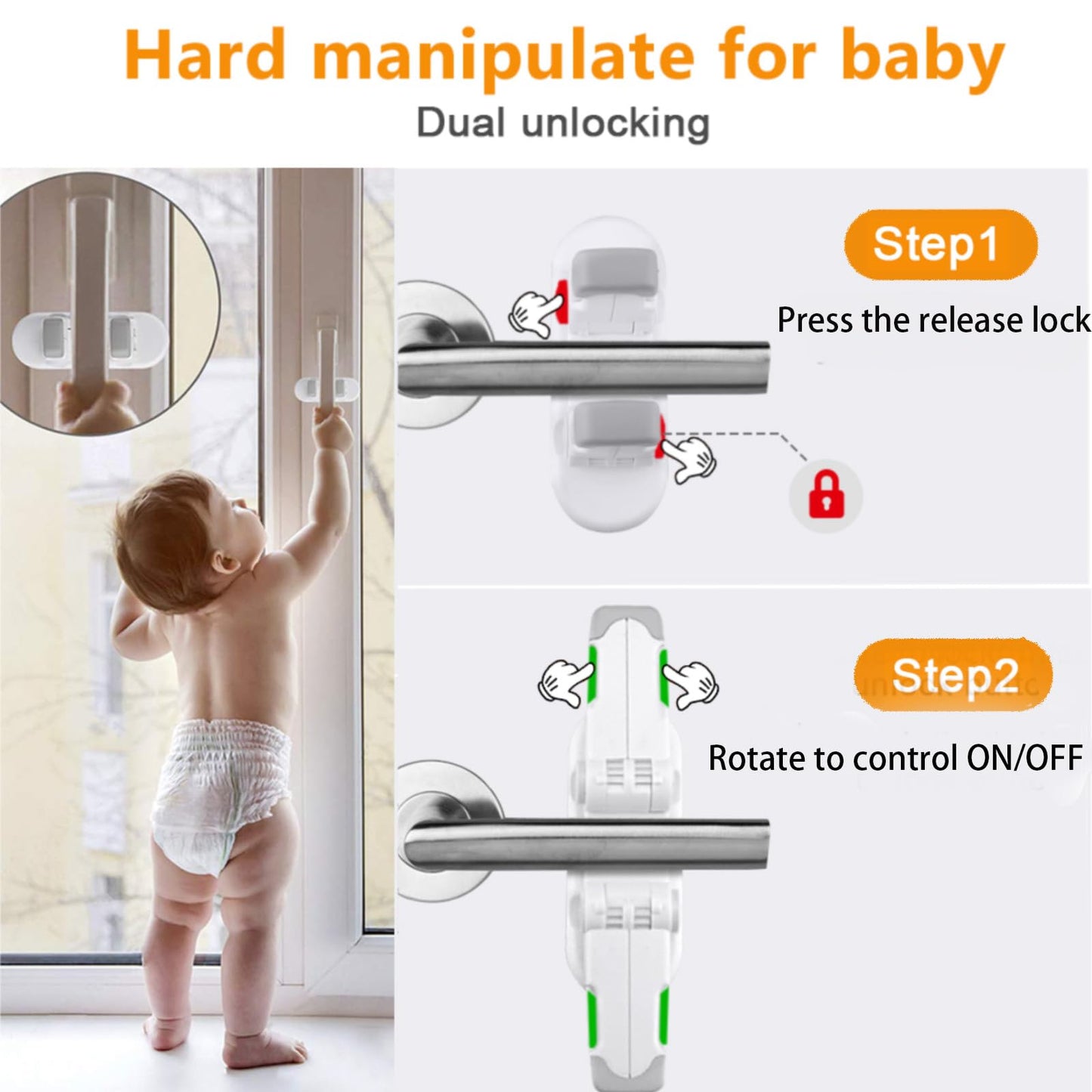 ZENTIVOR Child Safety Door Lever Lock (4 Pack) - No Drill 3M Adhesive Baby Proof for Handles - Easy One Hand Use Stops Kids Toddlers Pets