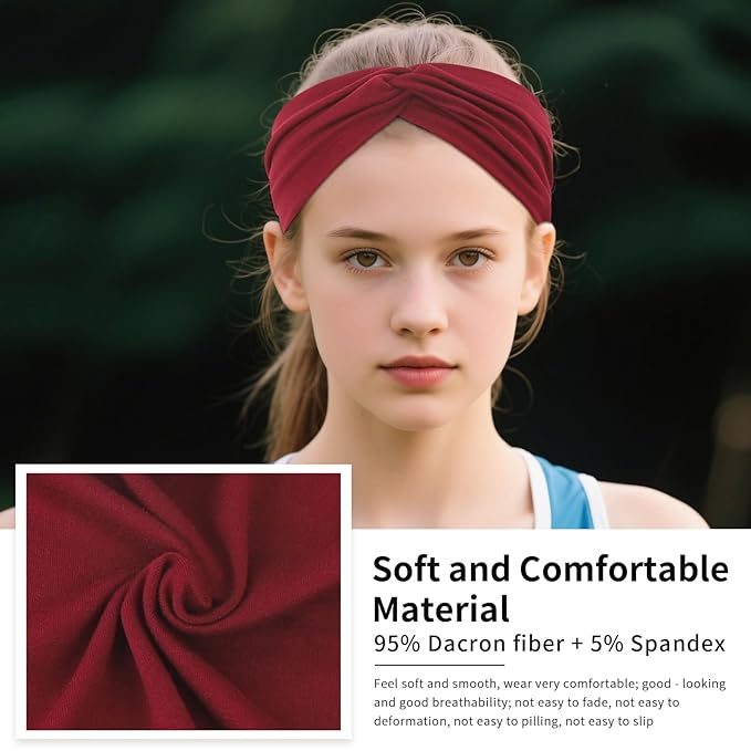 12 Pcs Stretchy Headbands for Women, Absorbed Sport Headband Soft Twist Knotted Hairbands for Daily Life Yoga Workout(Black/Grey/White/Red)